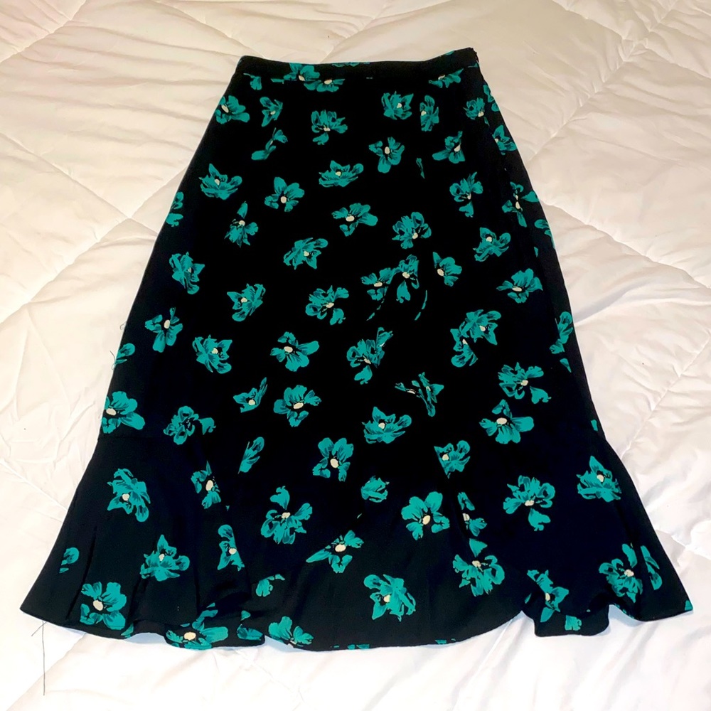 Vici Women’s Midi Skirt in Black with Teal Floral Print